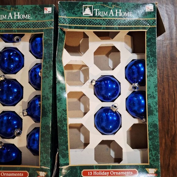 Trim A Home Holiday Ornaments Set 13 Blue Glass Vintage Cottage Cabincore - Picture 3 of 5